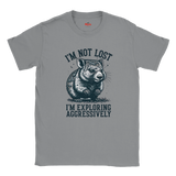 Gray t-shirt with 'Wombat' graphic design on a white background