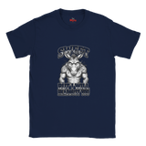 Navy unisex t-shirt featuring a muscular donkey graphic with “Sweet But I Will Headbutt You” slogan by MytsDesigns.