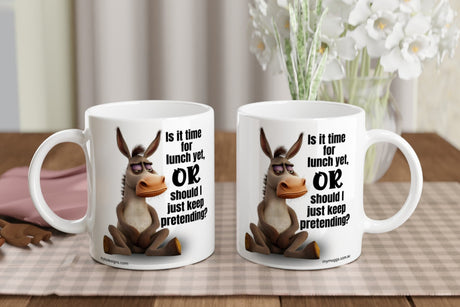 Funny Donkey Coffee Mug – “Is It Time for Lunch Yet?” Sarcastic Office Gift

