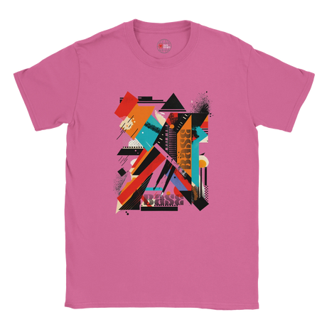 An azalea unisex crewneck t-shirt with a vibrant abstract geometric art graphic in the center.
