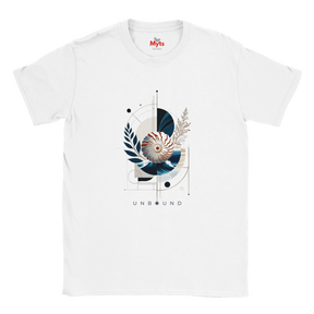 : White Coastal Nautilus graphic T-shirt, flat front view”