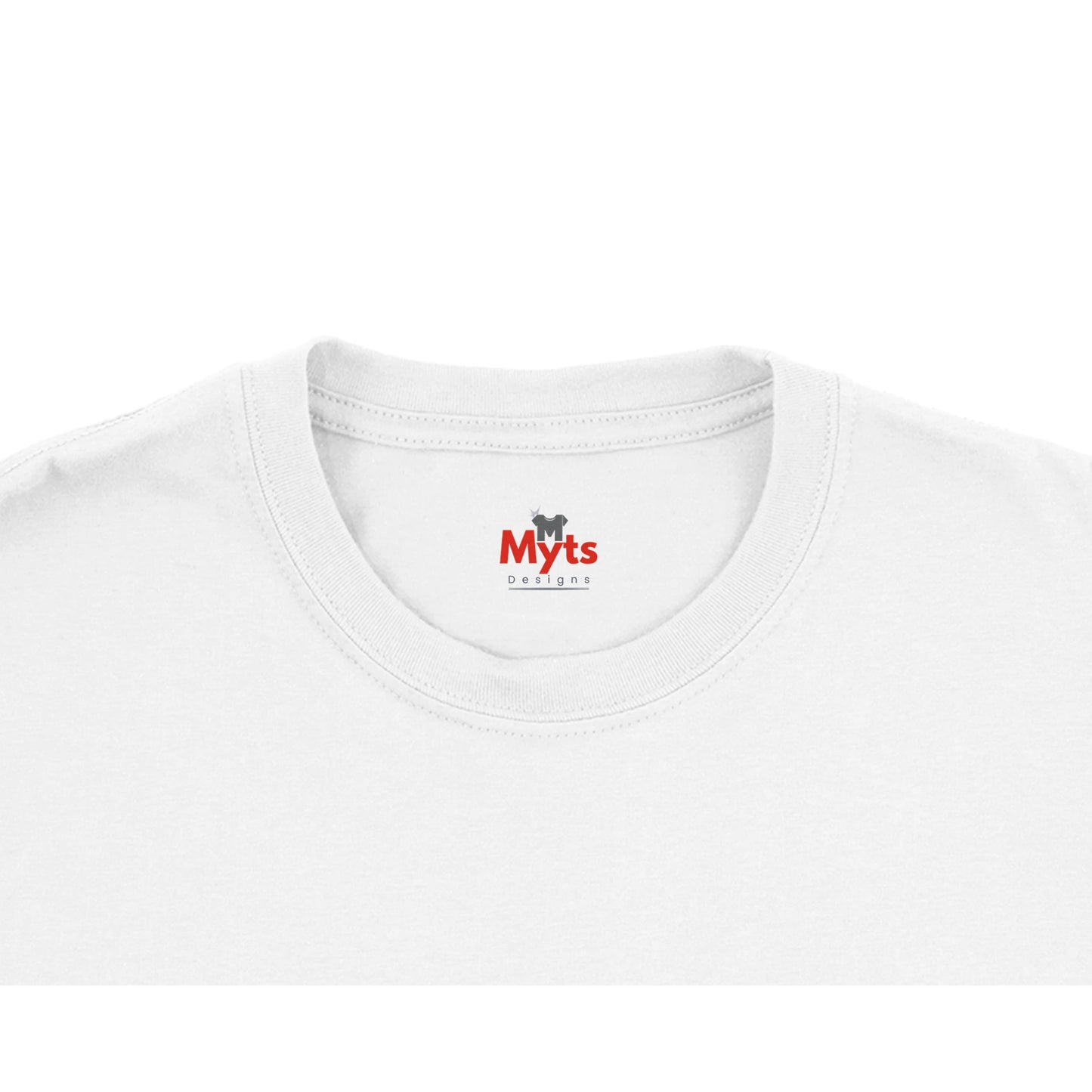 White t-shirt with 'Myts' logo on a white background