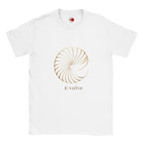 "Evolve graphic t-shirt in white - front view on model")