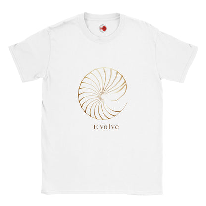 "Evolve graphic t-shirt in white - front view on model")