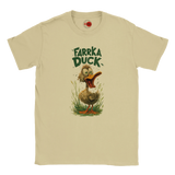 Neutral t-shirt with a cartoon duck and 'Farrka Duck' text on a white background
