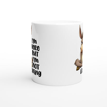Funny “I’m Here But I’m Not Listening” donkey mug. Perfect sarcastic gift for coworkers, coffee lovers, and anyone sick of small talk. 11oz ceramic, Aussie-made.