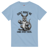 Light blue t-shirt with a kangaroo graphic and text on a white background