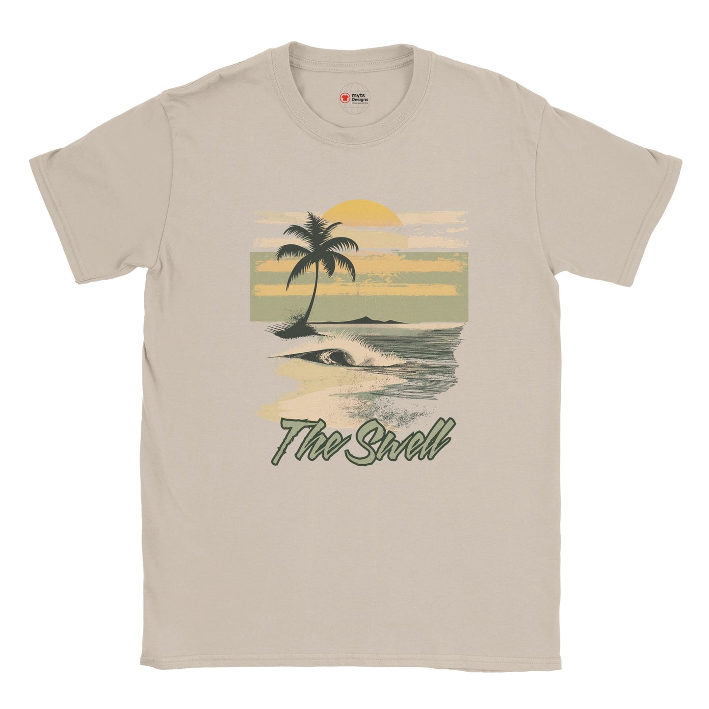 Sand t-shirt with a tropical graphic and 'The Swell' text on a white background