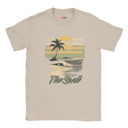 Sand t-shirt with a tropical graphic and 'The Swell' text on a white background