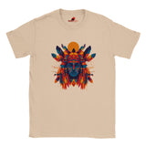 Front view of T-shirt with American Indian-style geometric vector design on natural cotton fabric – soft unisex fit