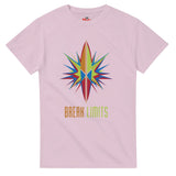 Pink t-shirt with a colorful star design and 'Break Limits' text on a white background