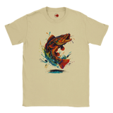 Natural t-shirt with a colorful fish graphic on a white background