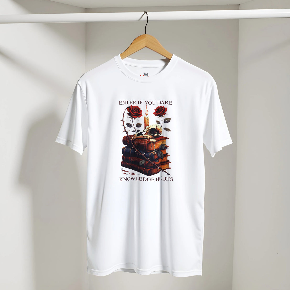 Enter If You Dare Gothic Book Skull Graphic T-Shirt
