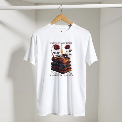 Enter If You Dare Gothic Book Skull Graphic T-Shirt