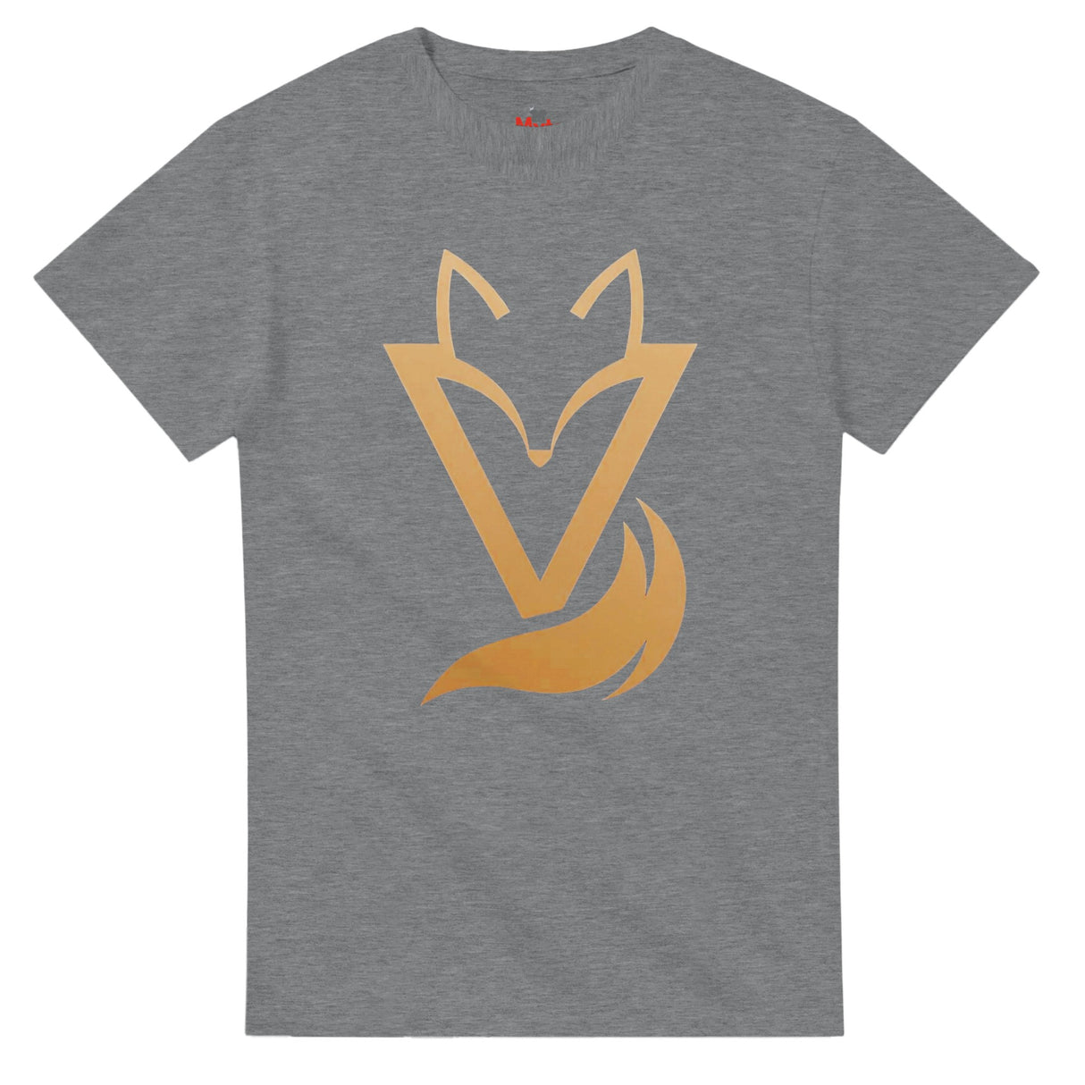 Sports Grey T-shirt with a gold Fox & Tail V Logo minimalist design 