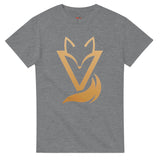 Sports Grey T-shirt with a gold Fox & Tail V Logo minimalist design 