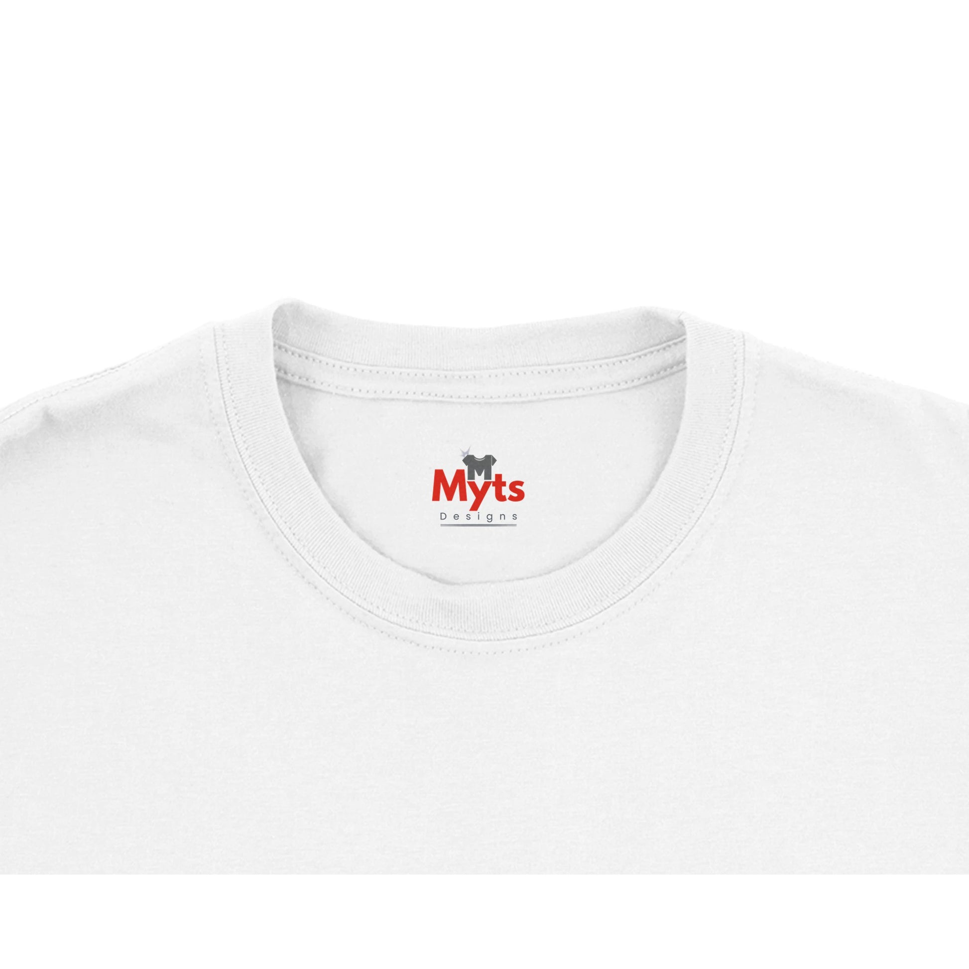 White t-shirt with 'Myts' logo on a white background