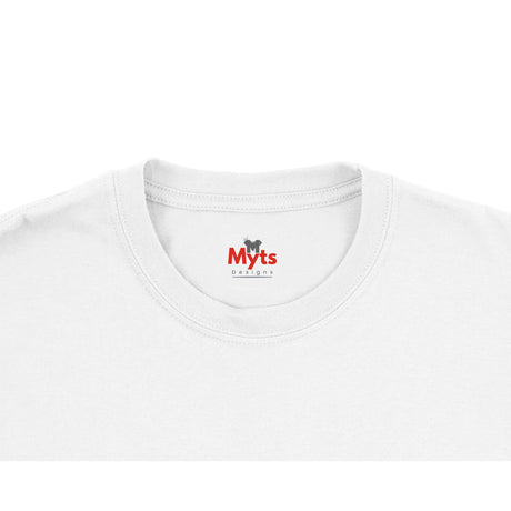 White t-shirt with 'Myts' logo on a white background