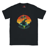 Retro gecko t-shirt with vintage sunset design and tropical lizard graphic on black cotton tee