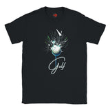 Black t-shirt with a graphic design of a golf ball and the word 'Golf' on a white background