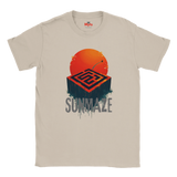 Natural t-shirt with a graphic design of a sun and maze, labeled 'Sunmaze', on a white background.