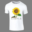 A white crew-neck t-shirt with a bold sunflower graphic and the text 'It's That Simple' printed on the front.