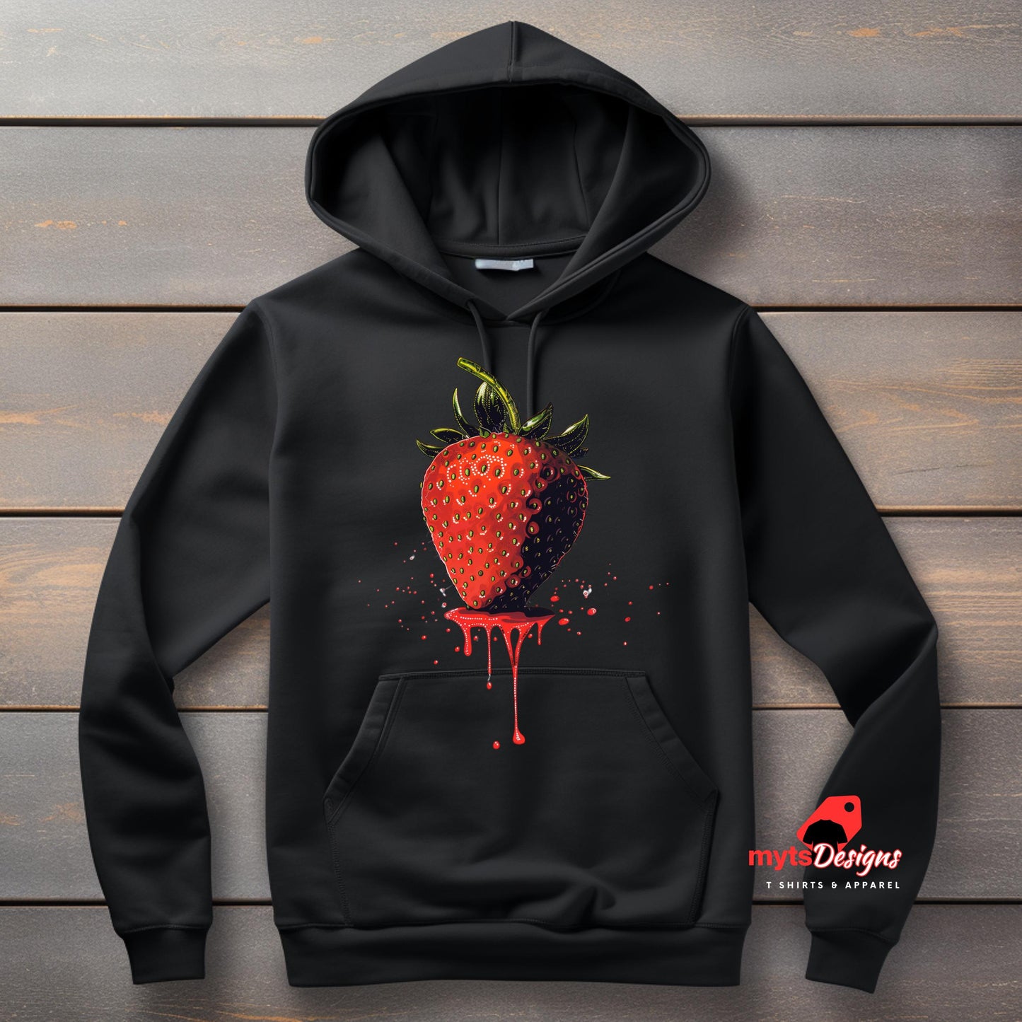 Dripping Strawberry Hoodie, Trendy Graphic Hoodie, Fruit Print Sweatshirt, Cute Strawberry Design, Cozy Casual Hoodie