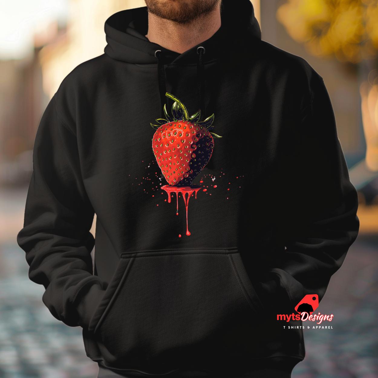 Dripping Strawberry Hoodie, Trendy Graphic Hoodie, Fruit Print Sweatshirt, Cute Strawberry Design, Cozy Casual Hoodie