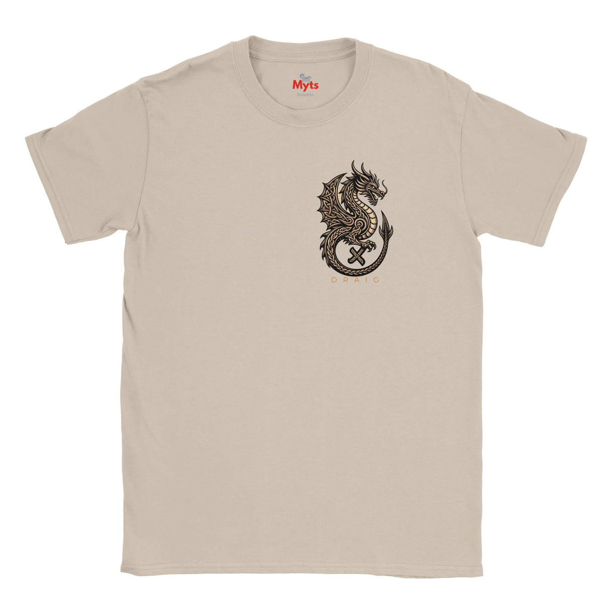 Natural t-shirt with a black logo on a white background