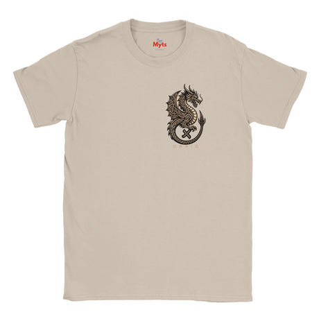 Natural t-shirt with a black logo on a white background