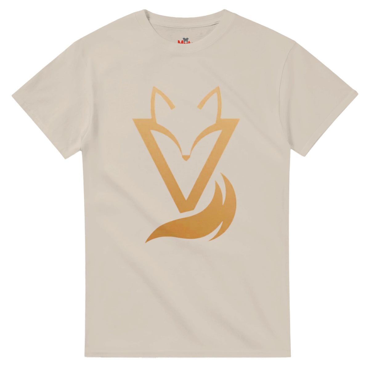 Ash T-shirt with a gold Fox & Tail V Logo minimalist design 