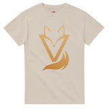 Ash T-shirt with a gold Fox & Tail V Logo minimalist design 