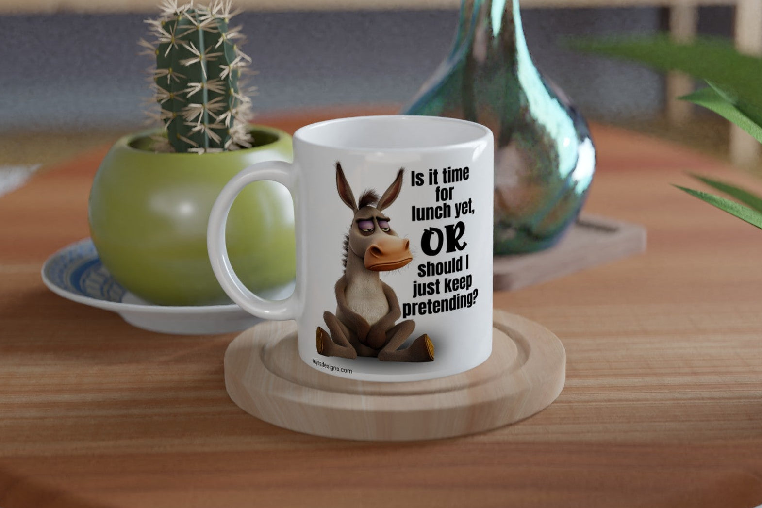 Funny Donkey Coffee Mug – “Is It Time for Lunch Yet?” Sarcastic Office Gift


