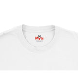 White t-shirt with 'Myts' logo on a white background