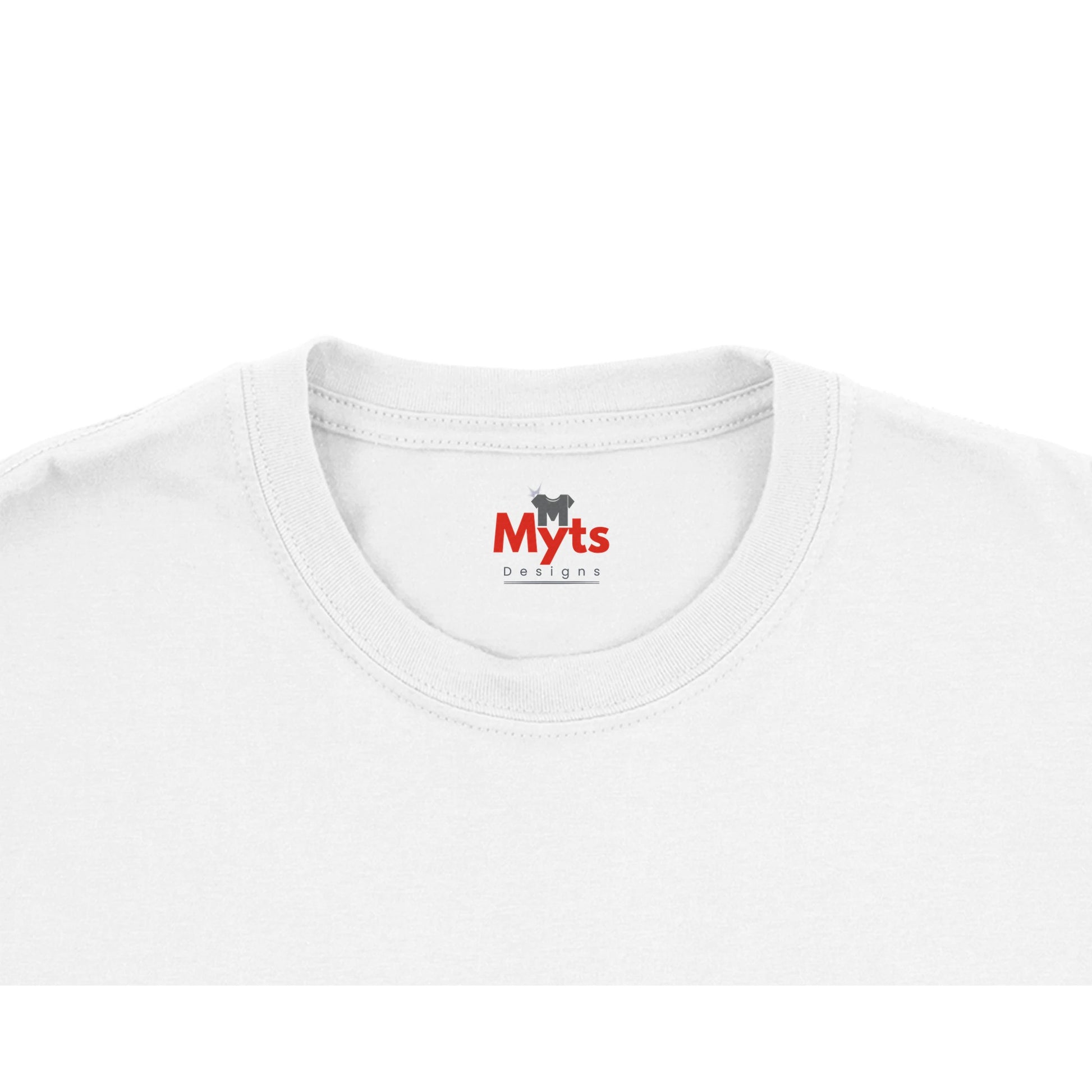 White t-shirt with 'Myts' logo on a white background