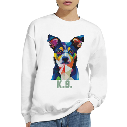 K9 Geometric Dog Sweatshirt – Bold Colorful Polygon Art | MytsDesigns