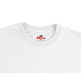 White t-shirt with 'Myts' logo on a white background
