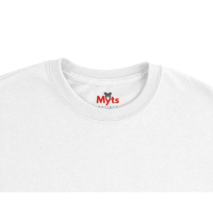 White t-shirt with 'Myts' logo on a white background