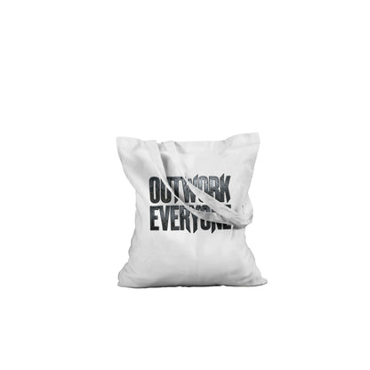 White pillow with black text on a white background