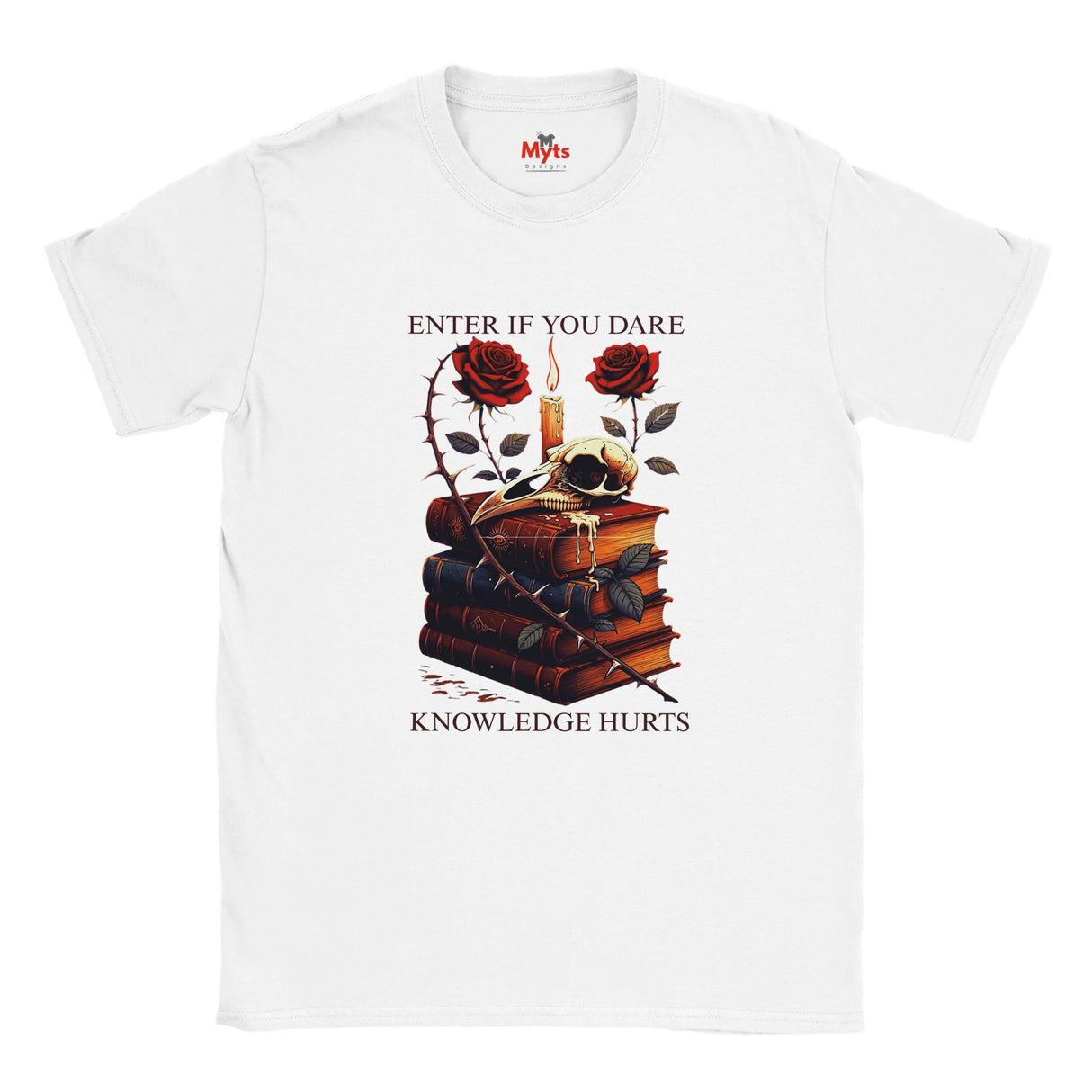 Enter If You Dare Gothic Book Skull Graphic T-Shirt