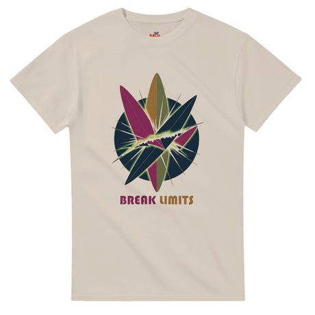 Sand t-shirt with a colorful graphic design and 'Break Limits' text on a white background
