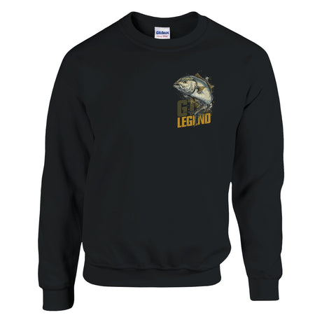 Black sweatshirt with a colorful abstract design on the chest against a white background
