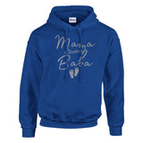 Royal Blue Hoodie with "Mama Cookin' Baba" with tiny silhouetted feet