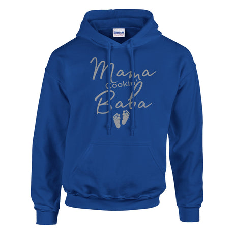 Royal Blue Hoodie with "Mama Cookin' Baba" with tiny silhouetted feet