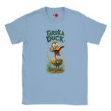 Light blue t-shirt with a cartoon duck and 'Farrka Duck' text on a white background