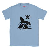 Light blue t-shirt with a black graphic design on a white background