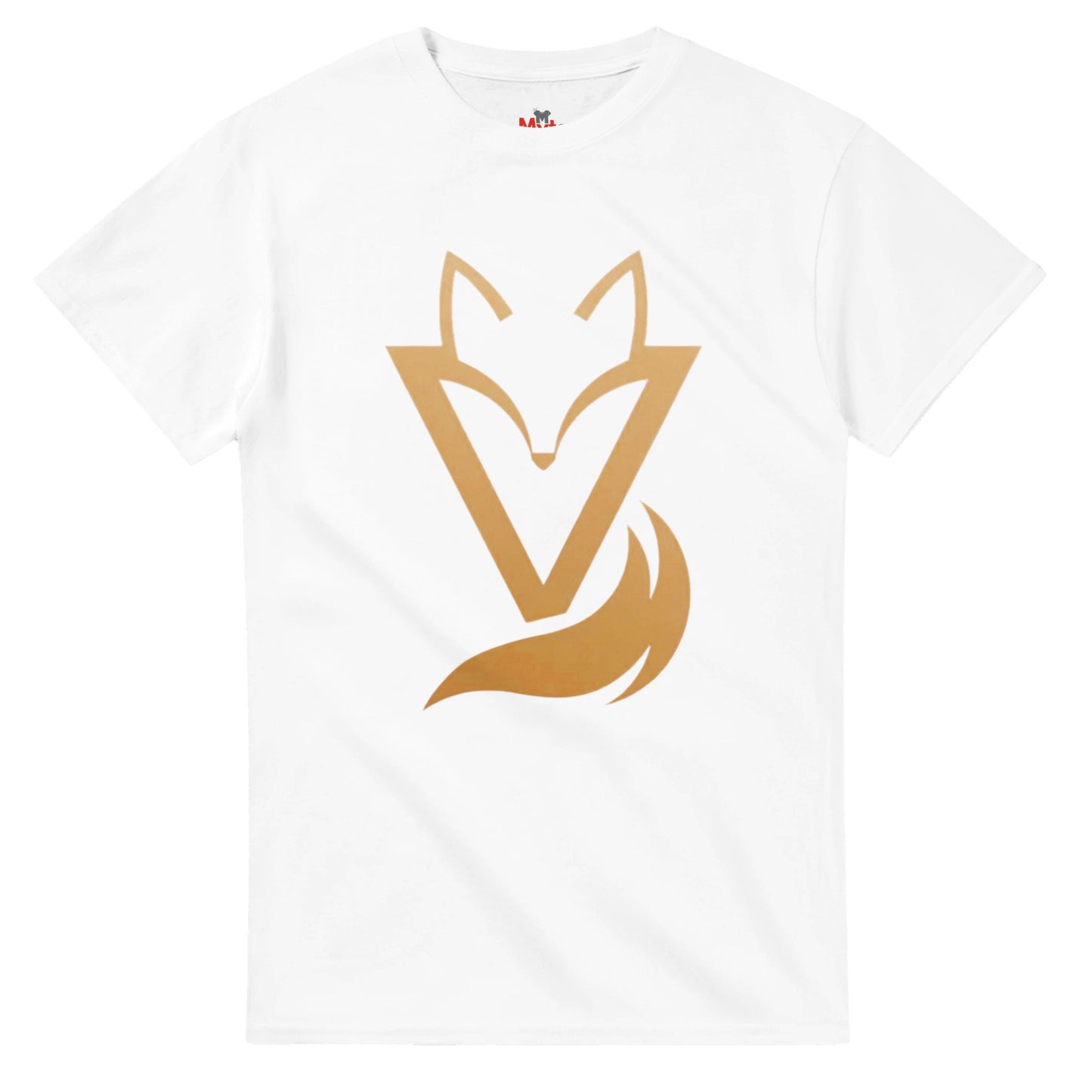 White T-shirt with a gold Fox & Tail V Logo minimalist design 