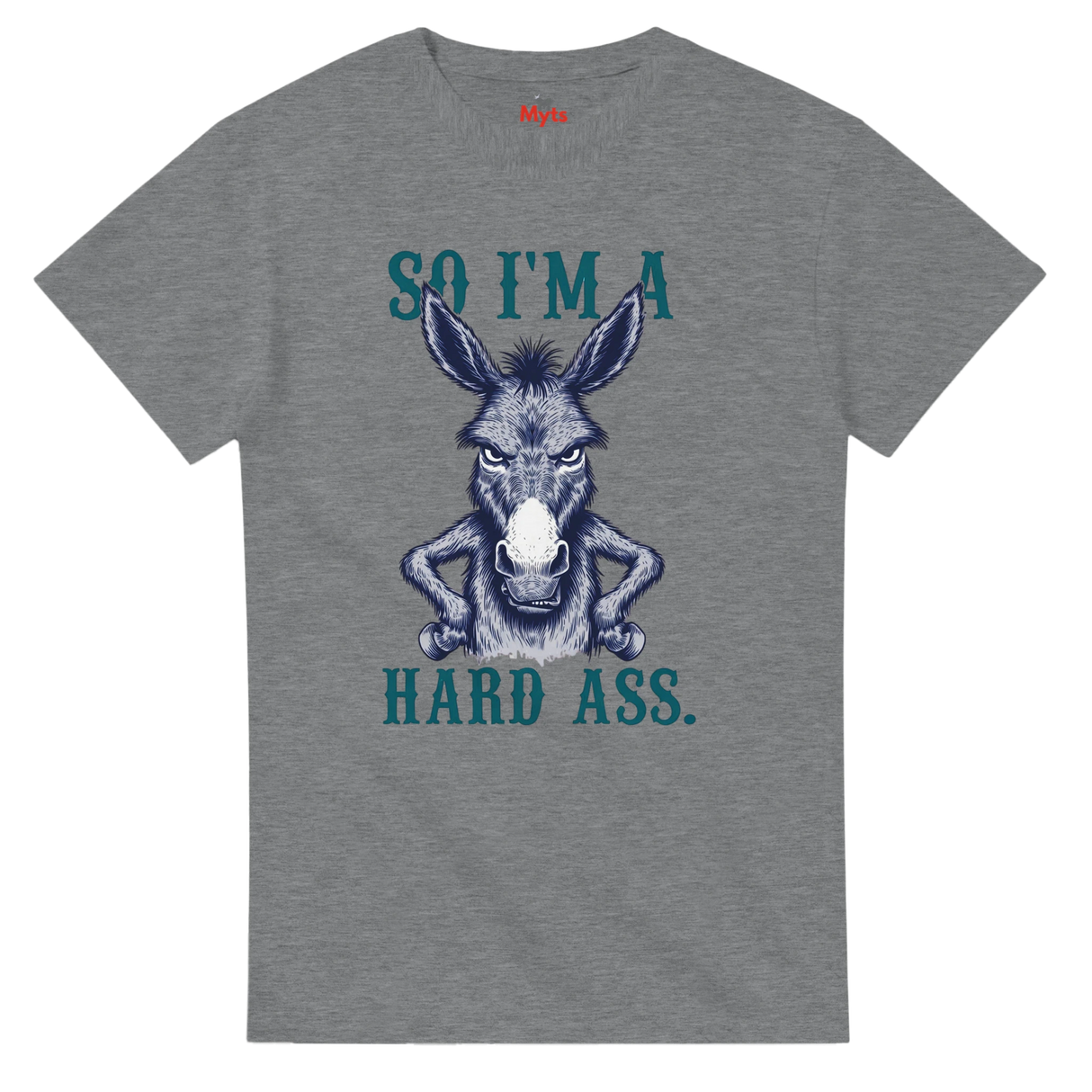 Sports Gray t-shirt with a donkey graphic and text on a white background