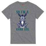Sports Gray t-shirt with a donkey graphic and text on a white background