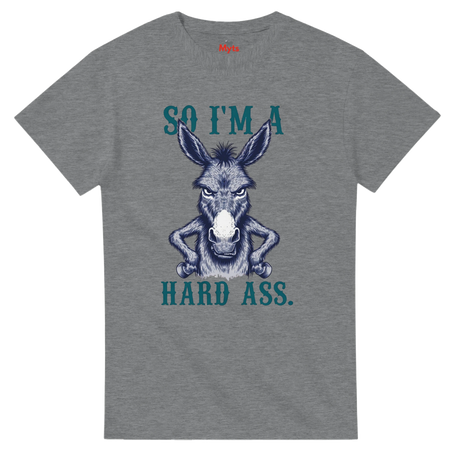 Sports Gray t-shirt with a donkey graphic and text on a white background